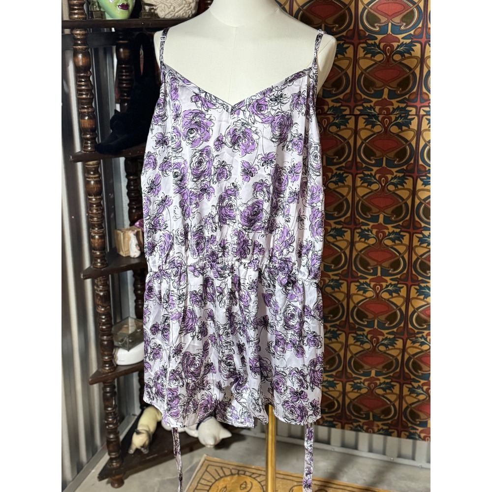 Adore Me Romper 4X White Purple Floral Sleeveless Drawstring Casual Cute